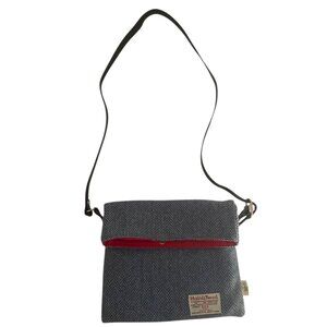 Harris Tweed Gray Herringbone Wool Crossbody Bag Red Lining Purse